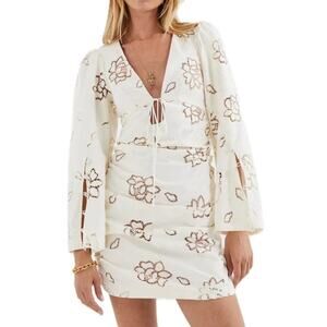 Women's For Love & Lemons Rose Embroidered Renee Bell Sleeve Mini Dress